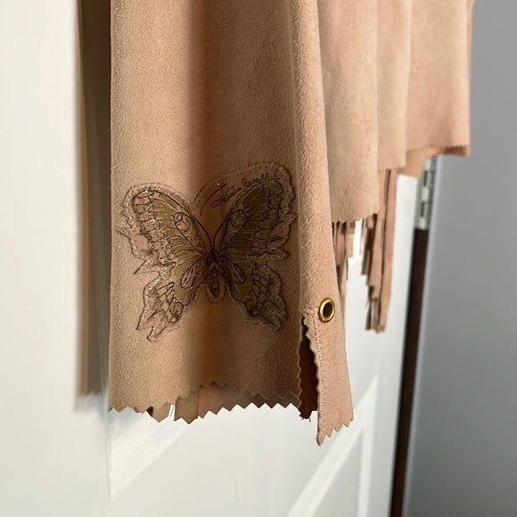 ROBERTO CAVALLI Tan Beige Suede Leather Butterfly Fringe Jacket - Picture 9 of 13